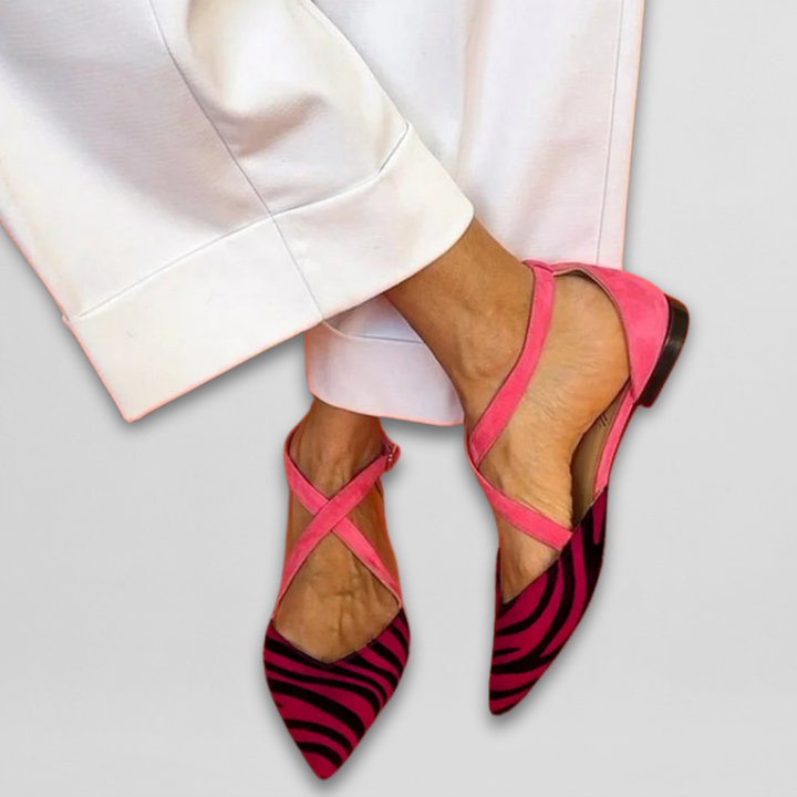 Zebra Print Cross Strap Ballet Flats Women - Pointed Toe