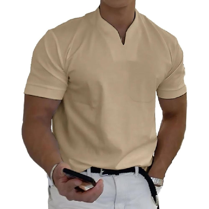 V Neck Chest Pocket Slim Fit Short Sleeve Casual Tee