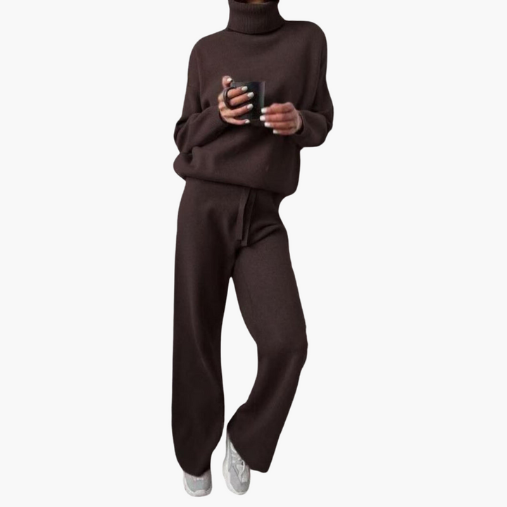 Cosette | Women's Drawstring Wide Leg Pants Turtleneck Loungewear Set