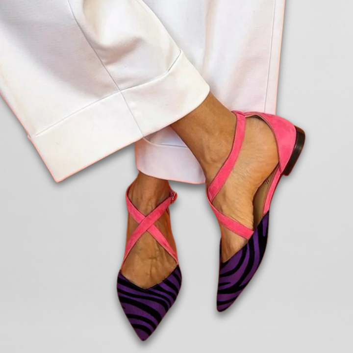 Zebra Print Cross Strap Ballet Flats Women - Pointed Toe