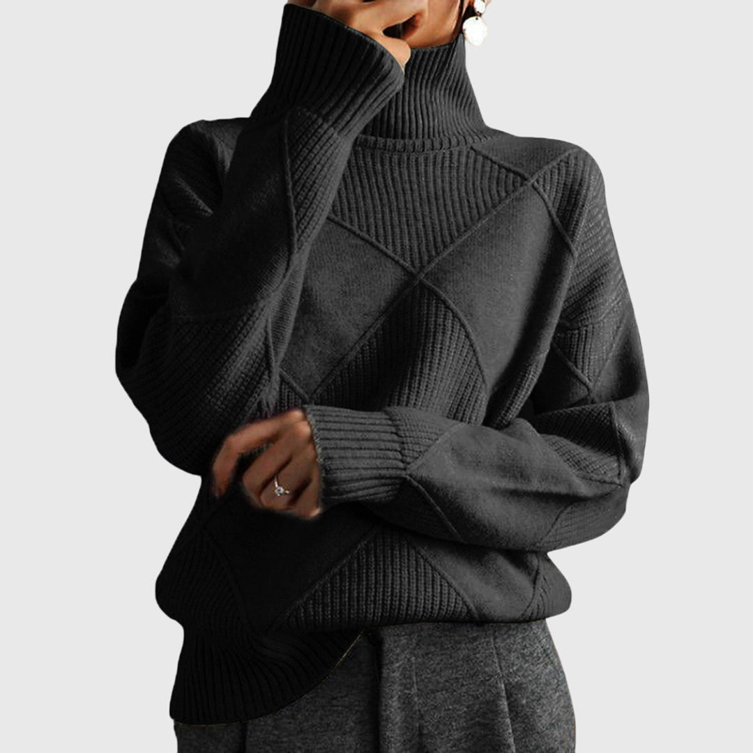Beatrix | Women's Ribbed Roll Neck Sweater with Geometric Seaming
