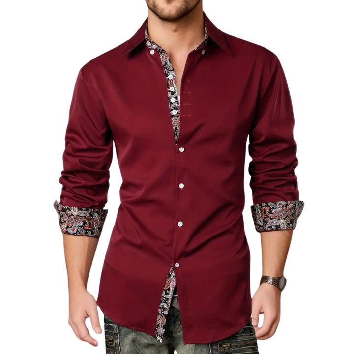 Paisley Contrast Trim Slim Fit Long Sleeve Dress Shirt