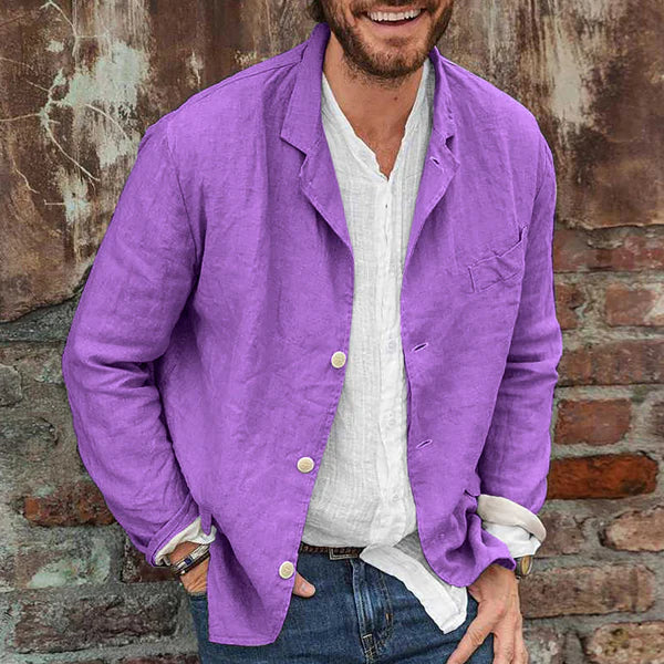 Notch Lapel Three Button Chest Pocket Linen Blazer