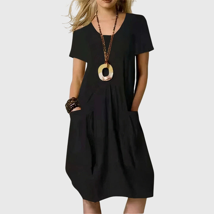 Short Sleeve Loose Fit Pocket Midi Dress