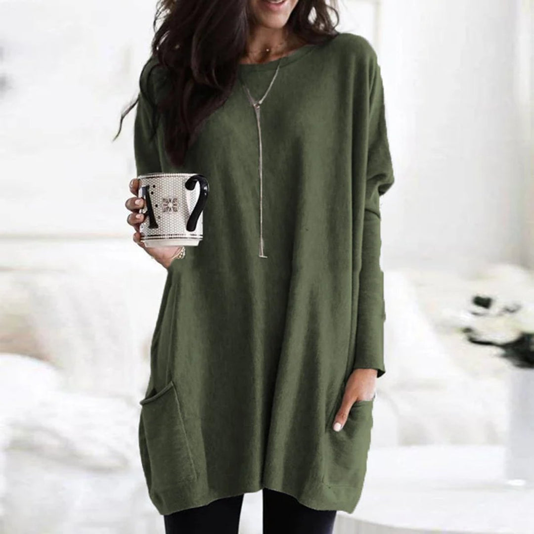 Perrine | Women's Oversized Batwing Crew Neck Tunic Sweater with Pockets