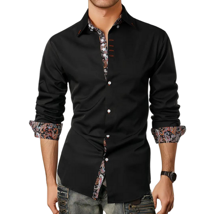 Paisley Contrast Trim Slim Fit Long Sleeve Dress Shirt
