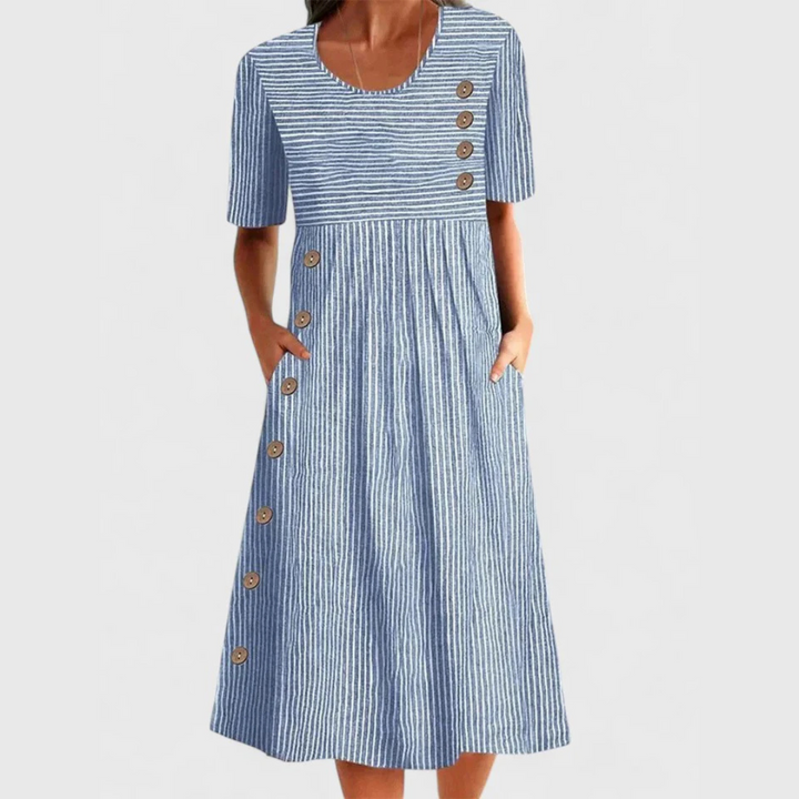 Striped Cotton A Line Summer Midi Dress