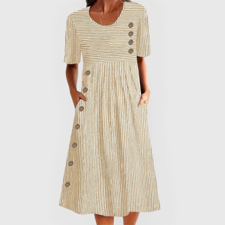 Striped Cotton A Line Summer Midi Dress