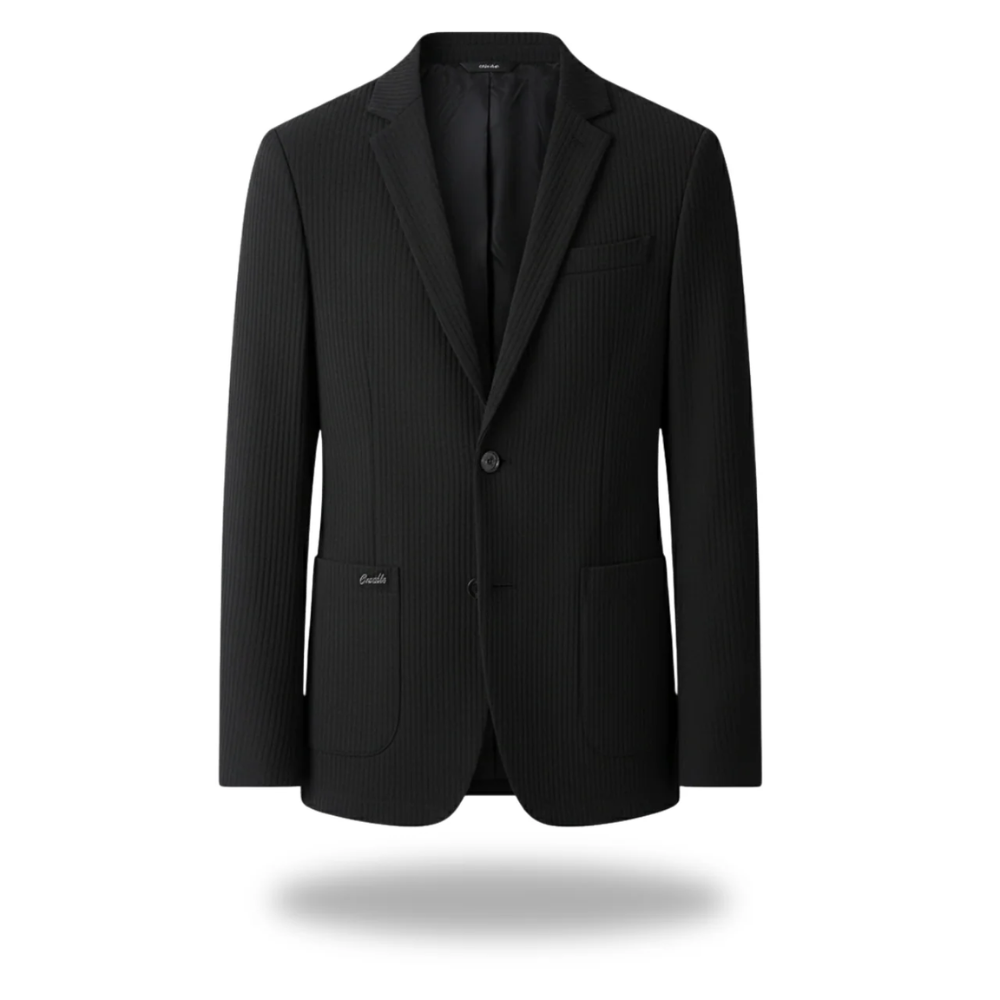 Ribbed Texture Notch Lapel Patch Pocket Single Button Blazer