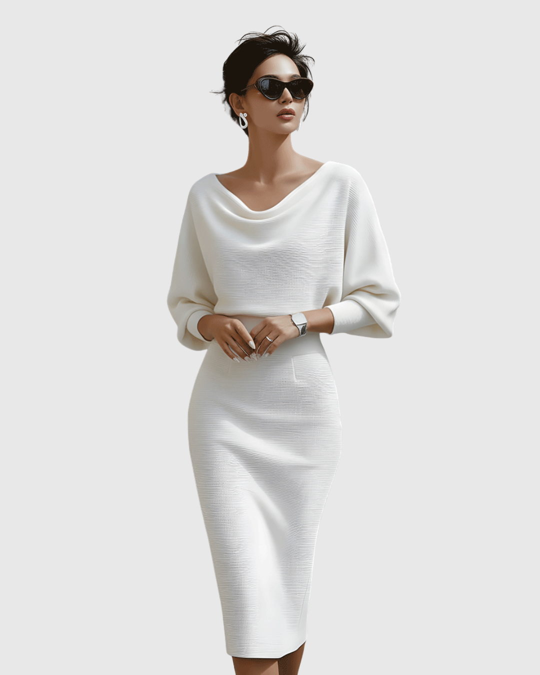 Elegant Knit Midi Cocktail Dress