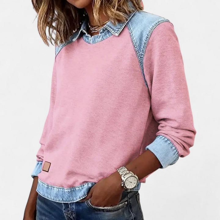 Marlowe | Women's Denim Trim Crew Neck Sweatshirt