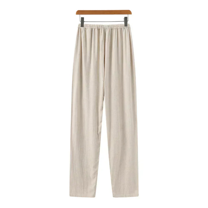 Drawstring Straight Leg Linen Trousers - Relaxed Casual Fit