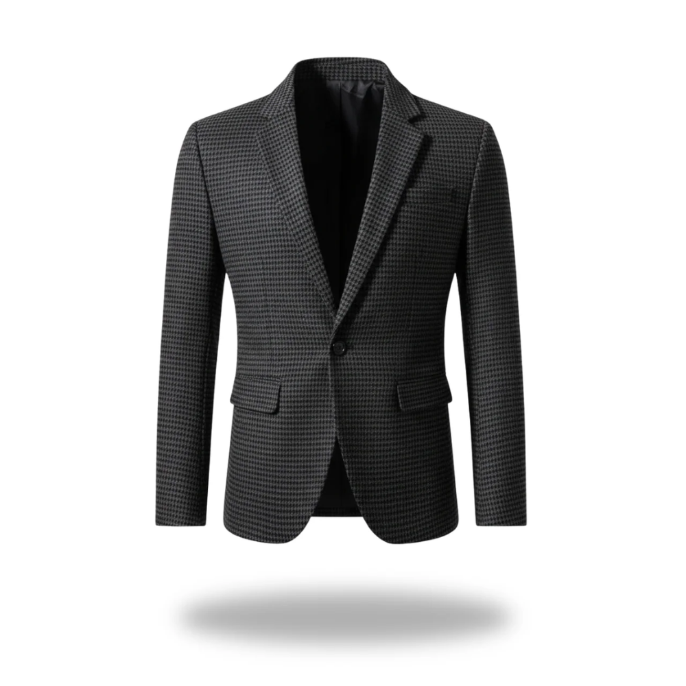 Houndstooth Notch Lapel Flap Pocket Single Button Slim Blazer