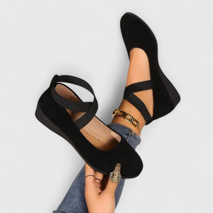Elastic Cross Strap Suede Ballet Flats Women