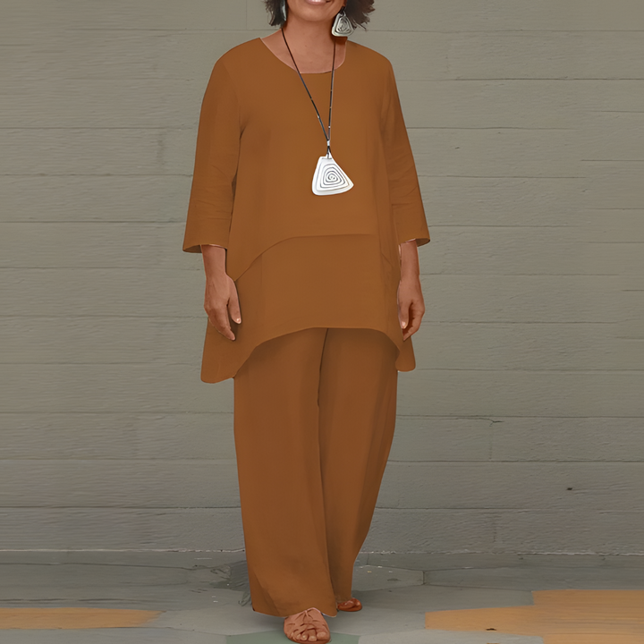 Asymmetric Linen Two Piece Set Women - Casual Wide Leg