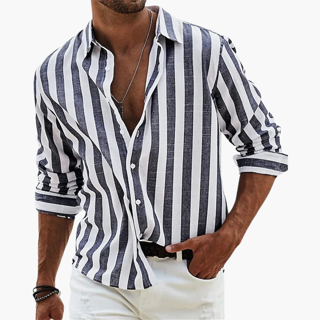 Bold Stripe Long Sleeve Casual Linen Shirt Men