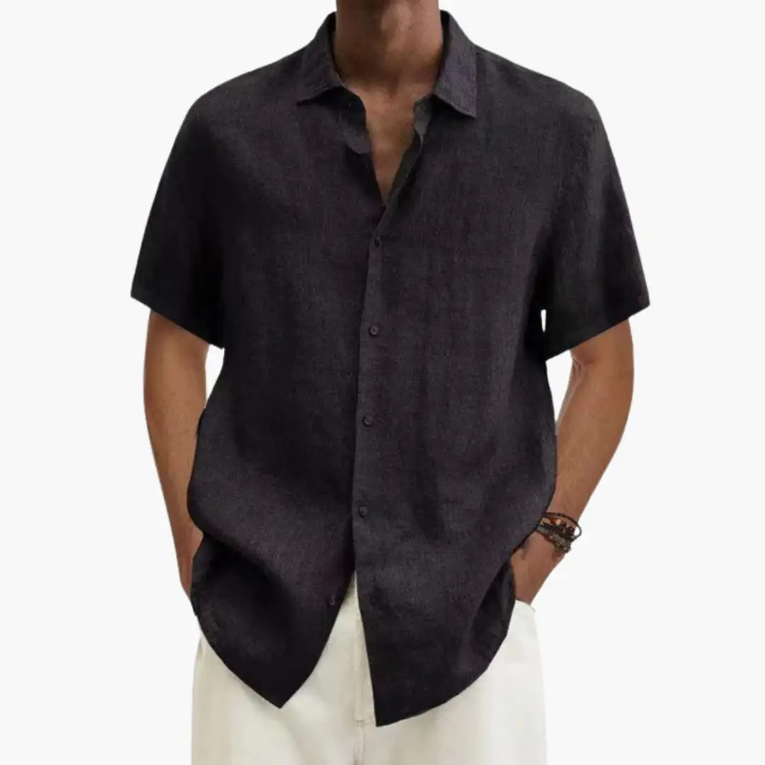 Point Collar Button Through Relaxed Fit Short Sleeve Linen Shirt