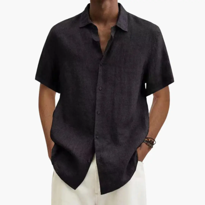 Point Collar Button Through Relaxed Fit Short Sleeve Linen Shirt