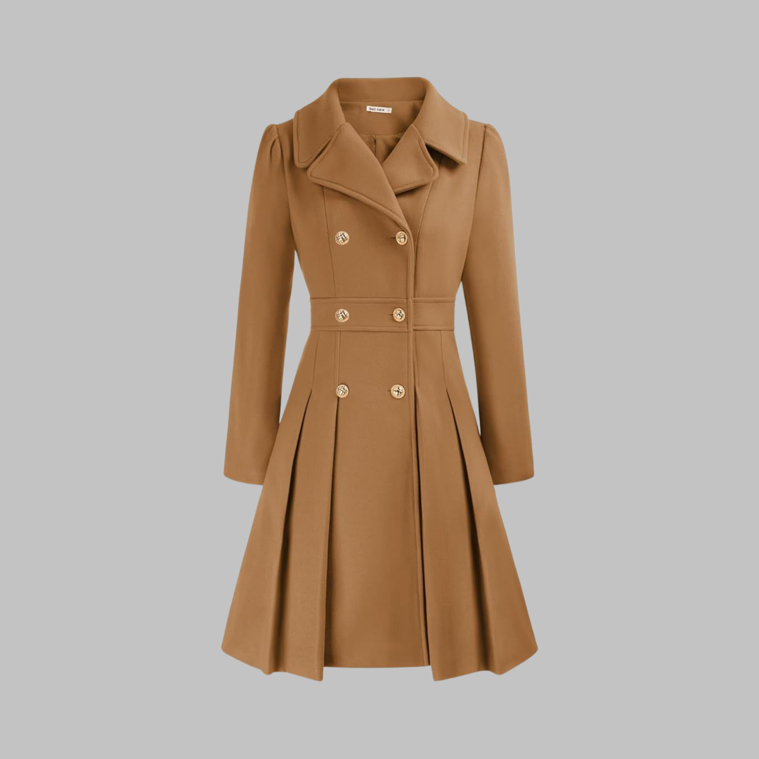 Isolde | Women's Pleated Skater Coat with Double-Breasted Buttons