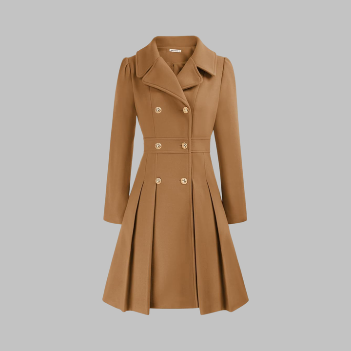 Isolde | Women's Pleated Skater Coat with Double-Breasted Buttons