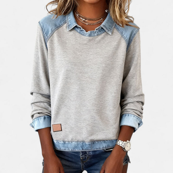 Marlowe | Women's Denim Trim Crew Neck Sweatshirt
