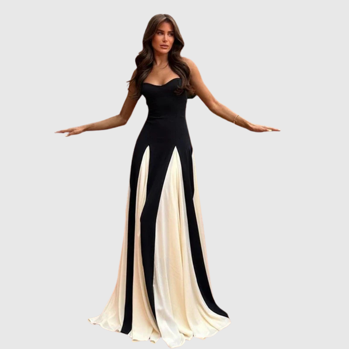Spaghetti Strap Contrast Panel Maxi Dress Elegant
