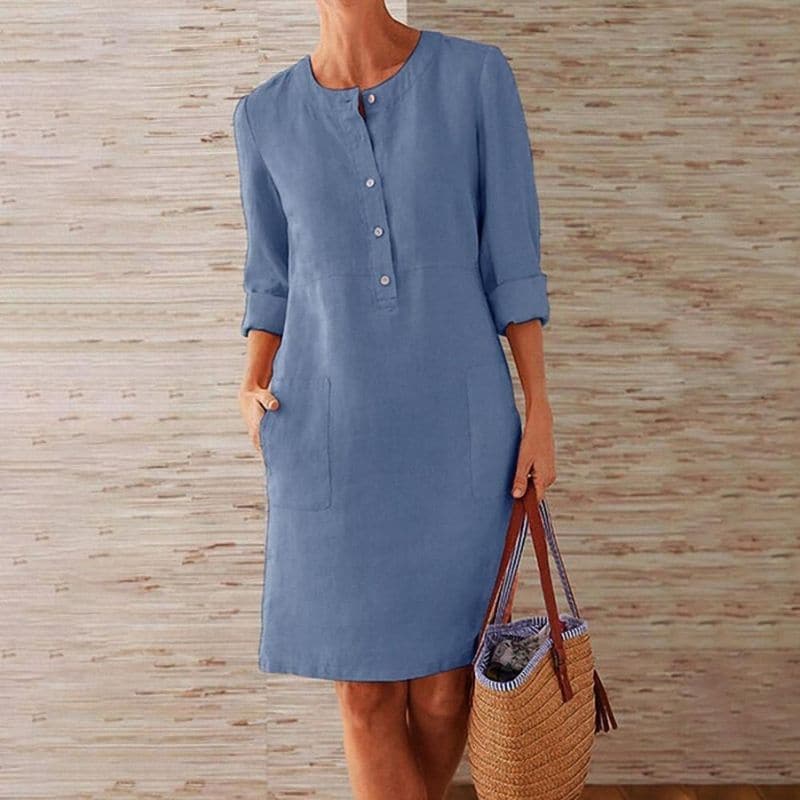 Button Front Linen Shift Casual Mini Dress - Everyday Style