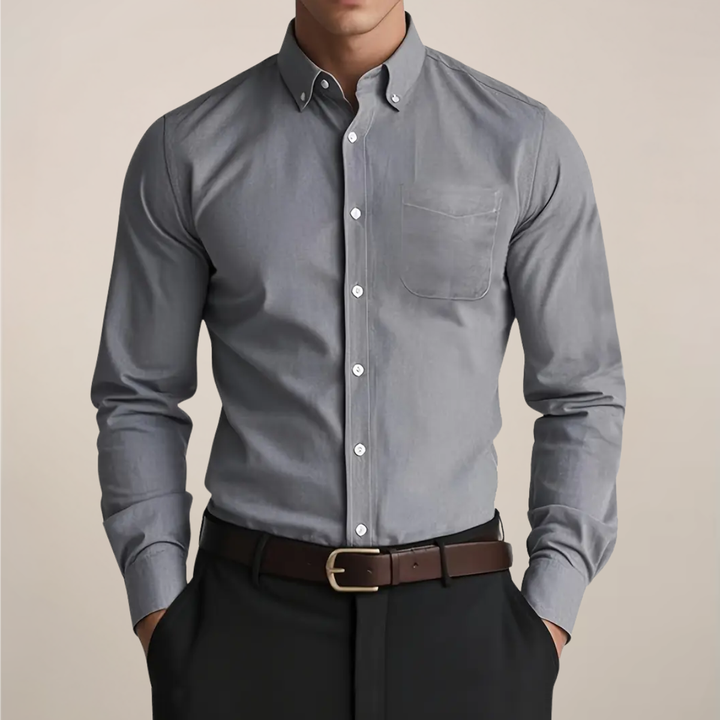 Button Down Collar Long Sleeve Oxford Shirt Men