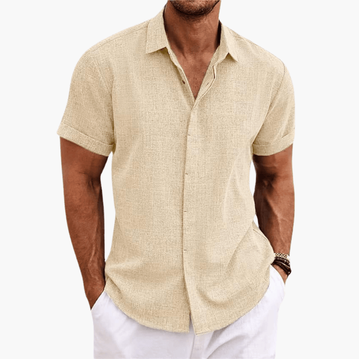 Short Sleeve Linen Button Down Casual Shirt Men