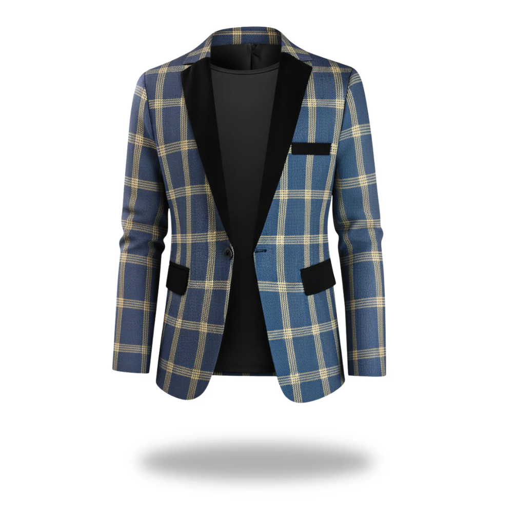 Plaid Velvet Lapel Contrast Trim Single Button Slim Blazer