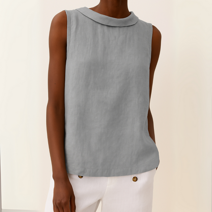 Roll Neck Sleeveless Relaxed Linen Casual Blouse