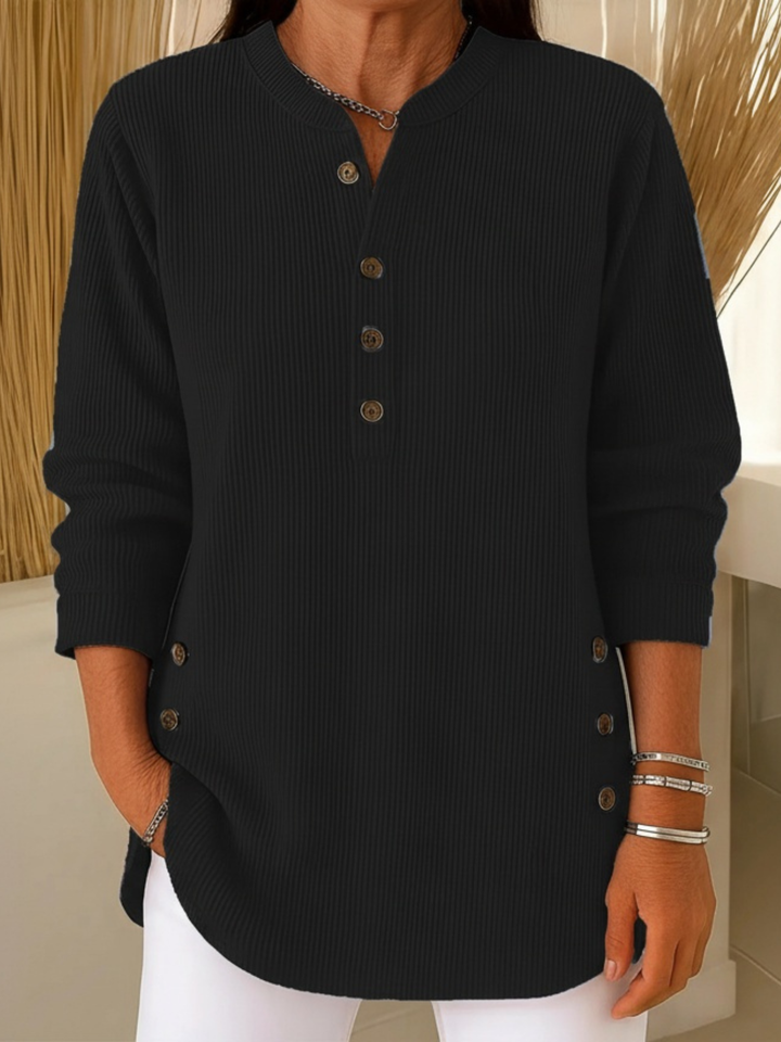 Delphine | Women's Ribbed Knit Henley Tunic Sweater