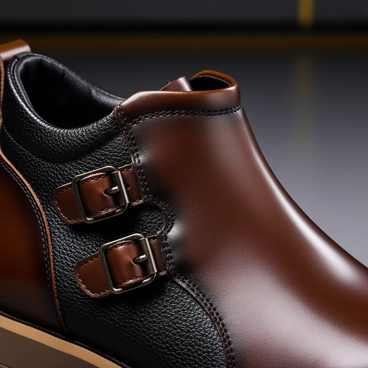Harrison | Men's Leather Dress Ankle Boots with Double Buckle Straps