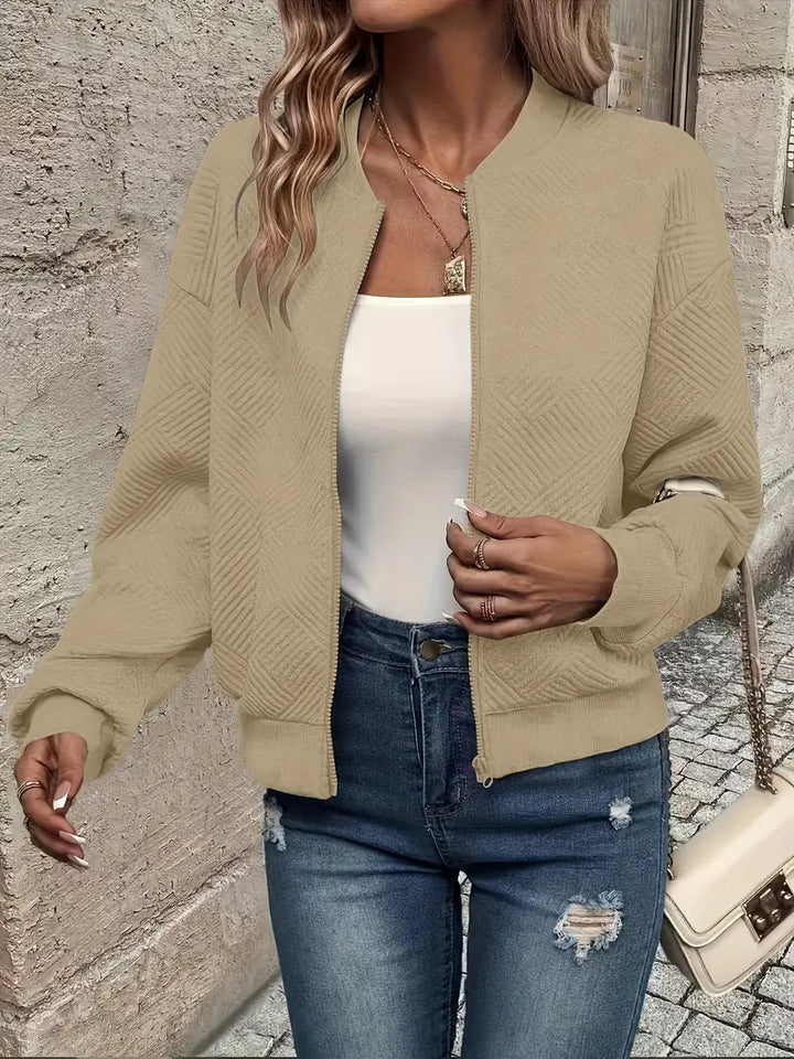 Rhiannon | Women's Geometric Textured Cropped Bomber Jacket