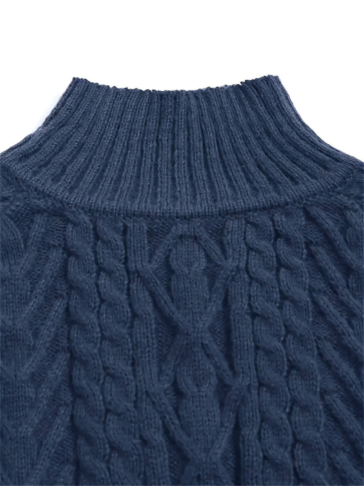Isolde | Women's Puff Sleeve Mock Neck Cable Knit Sweater