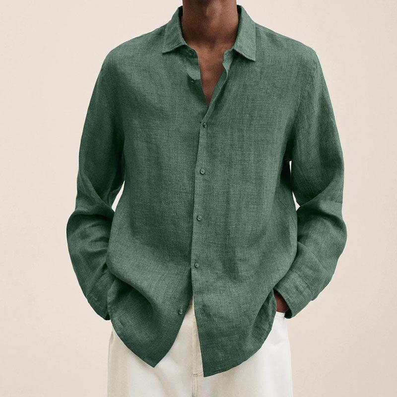 Oversized Long Sleeve Relaxed Fit Linen Shirt Men