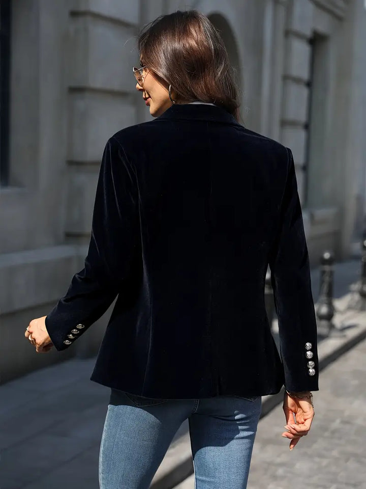 Peak Lapel Gold Button Cuff Single Breast Velvet Blazer