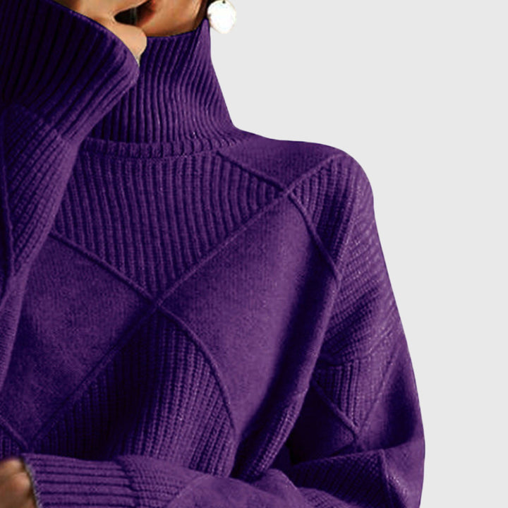 Beatrix | Women's Ribbed Roll Neck Sweater with Geometric Seaming