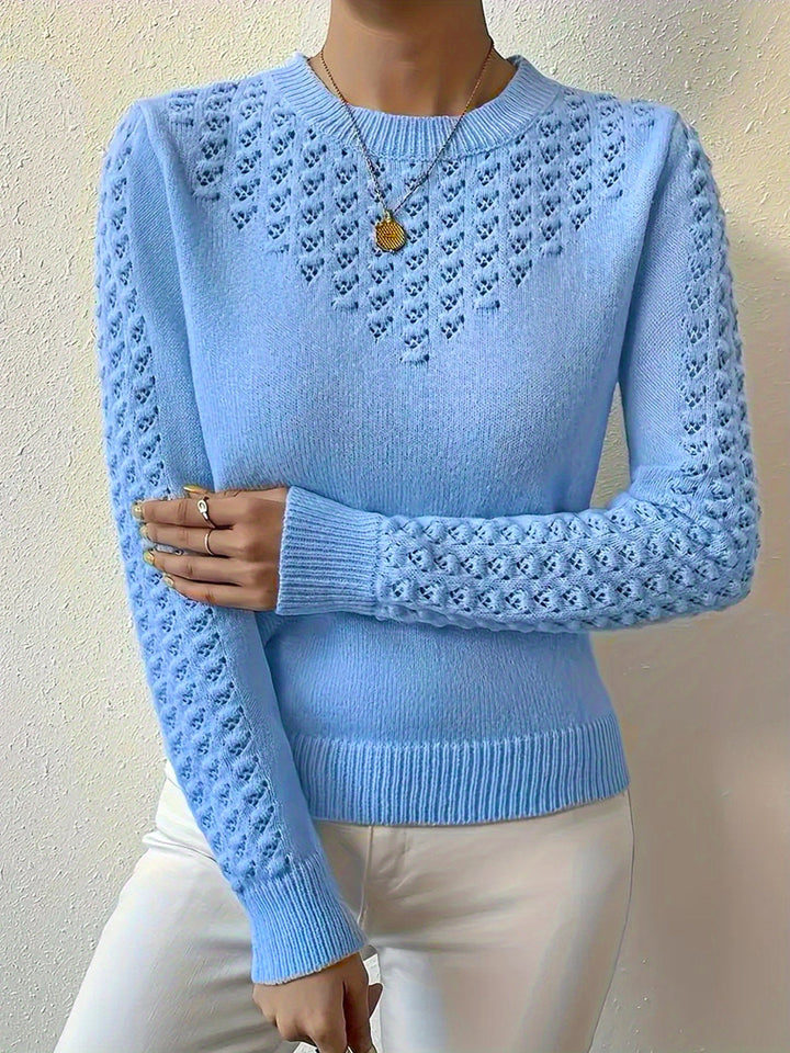 Guinevere | Women's Pointelle Knit Crew Neck Sweater