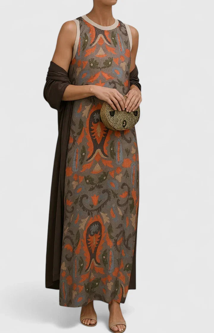 Elegant Sleeveless Printed Maxi Dress Loose Fit