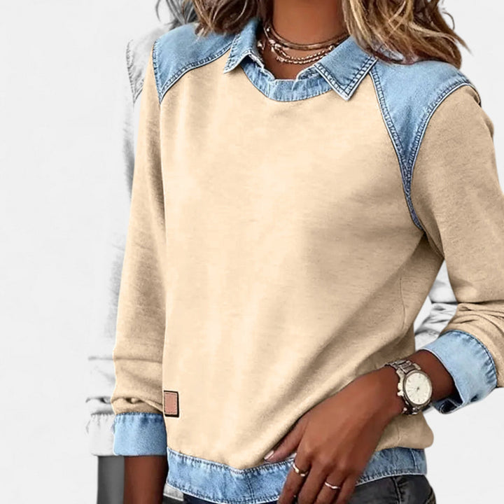 Marlowe | Women's Denim Trim Crew Neck Sweatshirt