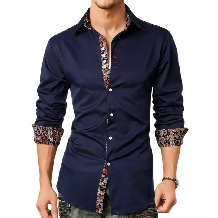 Paisley Contrast Trim Slim Fit Long Sleeve Dress Shirt