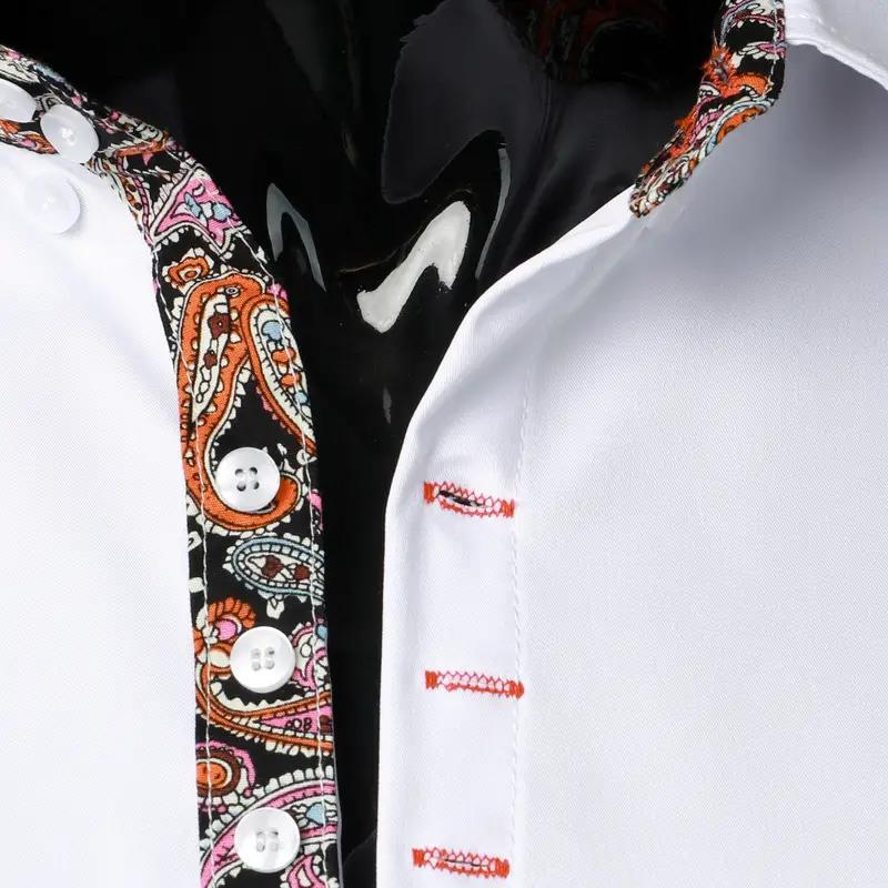 Paisley Contrast Trim Slim Fit Long Sleeve Dress Shirt