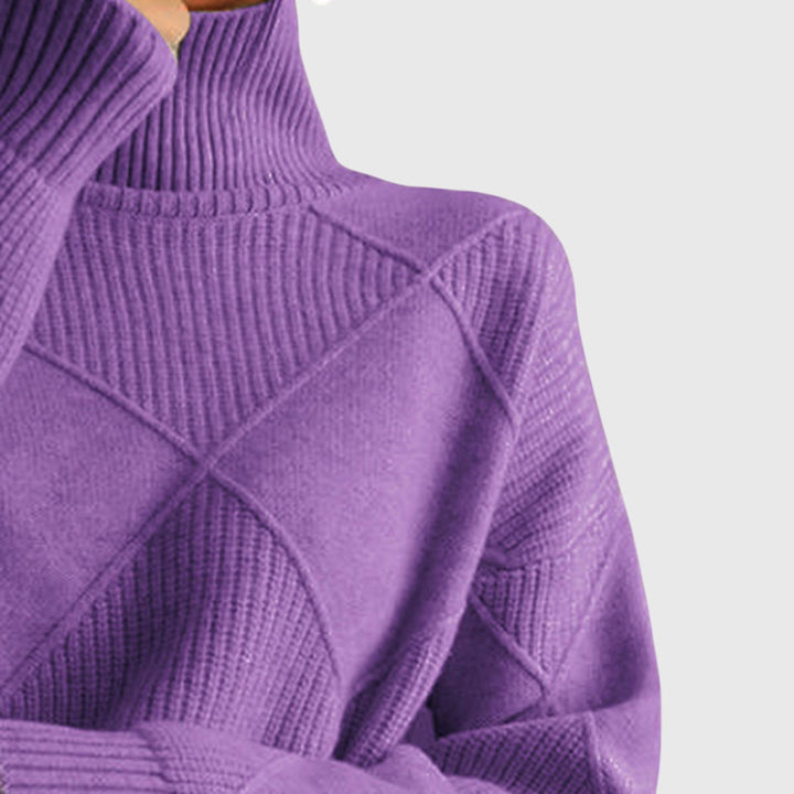 Beatrix | Women's Ribbed Roll Neck Sweater with Geometric Seaming