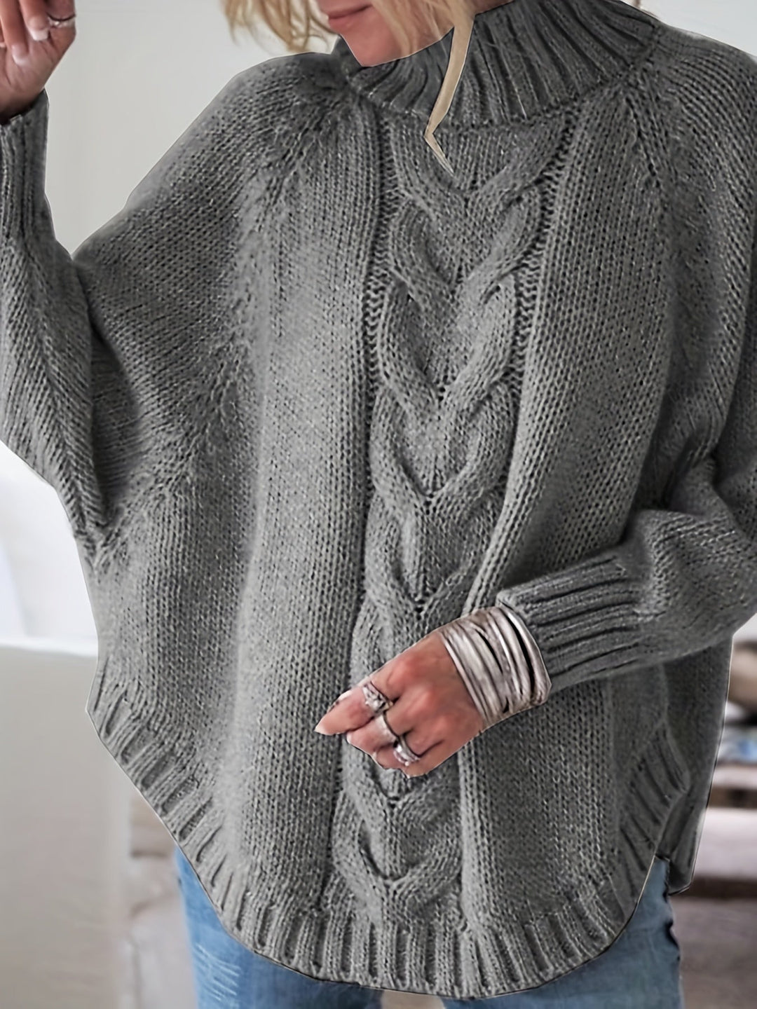 Isolde | Women's Oversized Cable Knit Turtleneck Sweater