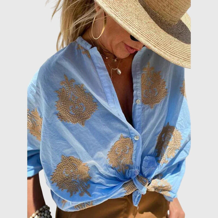 Paisley Embroidered Oversized Linen Shirt Women
