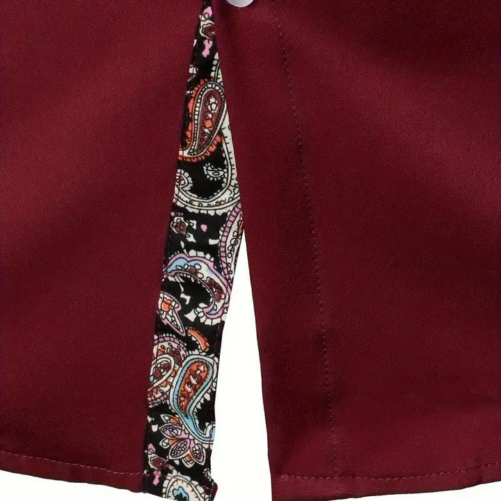 Paisley Contrast Trim Slim Fit Long Sleeve Dress Shirt