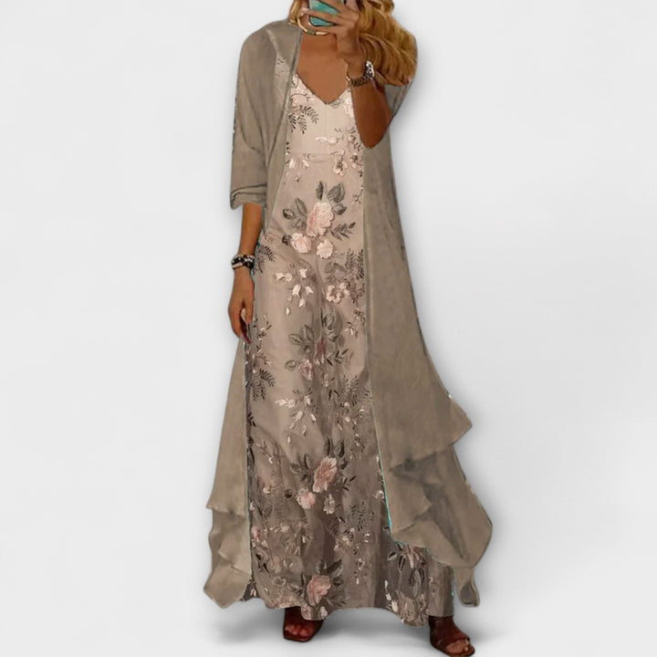Women's Floral Maxi Dress Two Piece Set Casual Summer