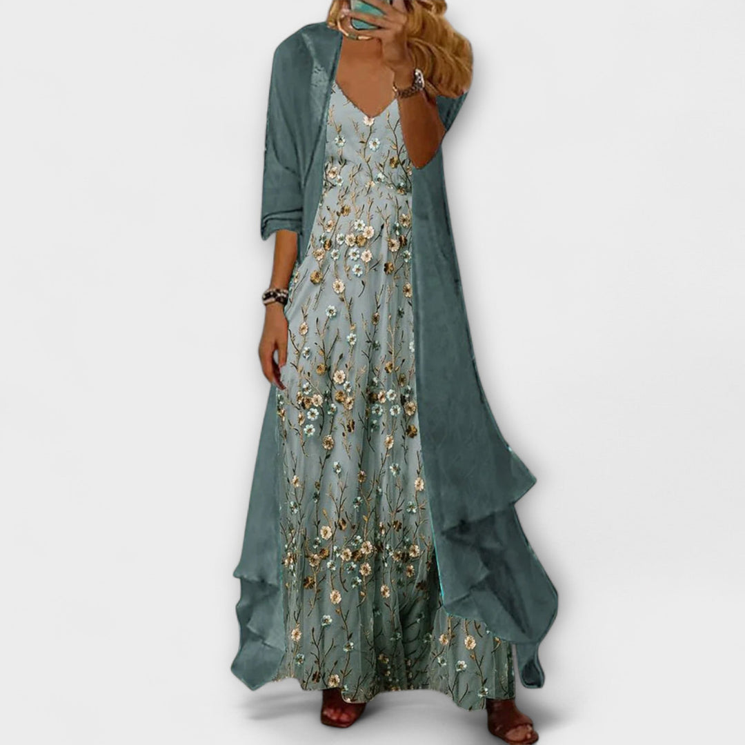 Women's Floral Maxi Dress Two Piece Set Casual Summer