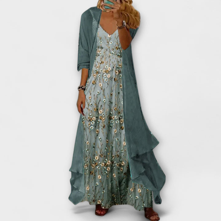 Women's Floral Maxi Dress Two Piece Set Casual Summer